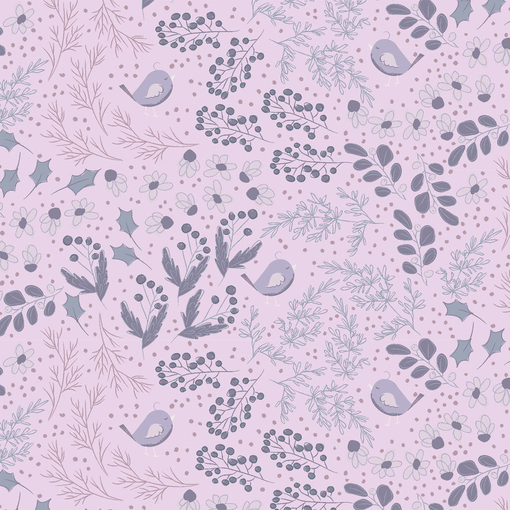 Winter Gardens: BIRDS-LIGHT LILAC Fabric by Meags & Me (1/2 yd.)