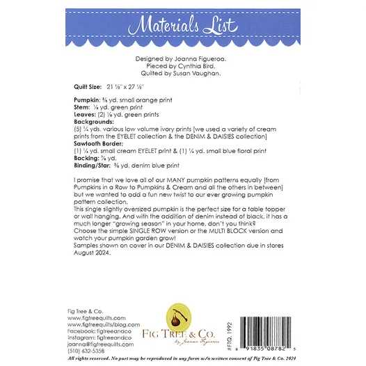 PUMPKIN & DENIM Quilt/Wallhanging Pattern by FIG TREE QUILTS