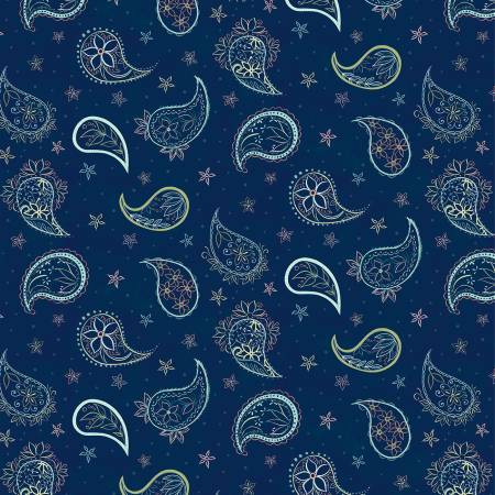 Navy Paisley Contour - Collection de tissus Blissful (1/2 yd.)