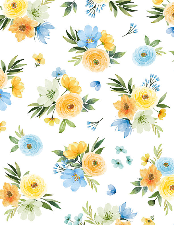 Gentle Meadow: BOUQUET TOSS WHITE Fabric (1/2 yd.)