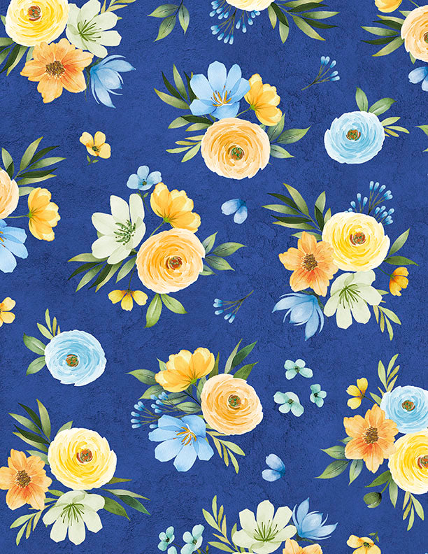 Gentle Meadow: BOUQUET TOSS BLUE Fabric (1/2 yd.)