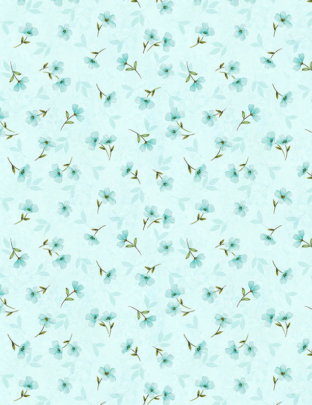 Gentle Meadow: SMALL FLORAL TOSS Lt. Teal Fabric (1/2 yd.)