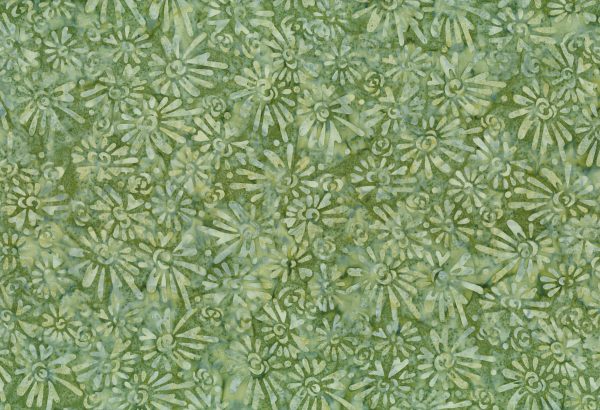 Desert Blossom: FLOWERS OLIVE GREEN Cotton Batik Fabric (1/2 yd)