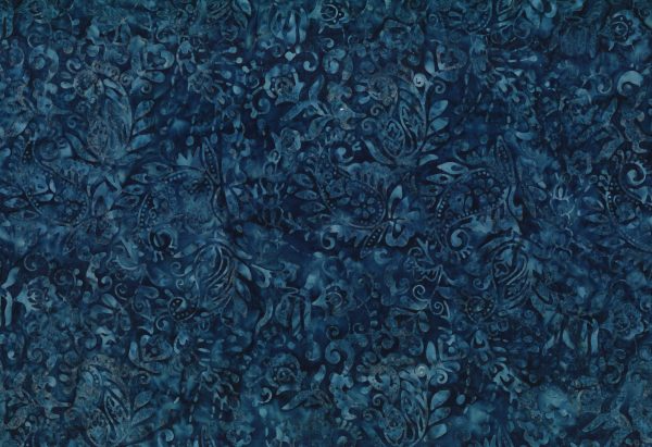 Desert Blossom:  PAISLEY & FLOWERS Deep Blue Cotton Batik Fabric (1/2 yd)