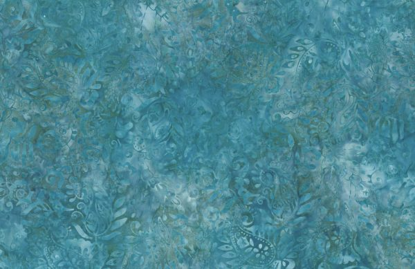 Desert Blossom: PAISLEY & FLOWERS Aqua Blue Cotton Batik Fabric (1/2 yd)