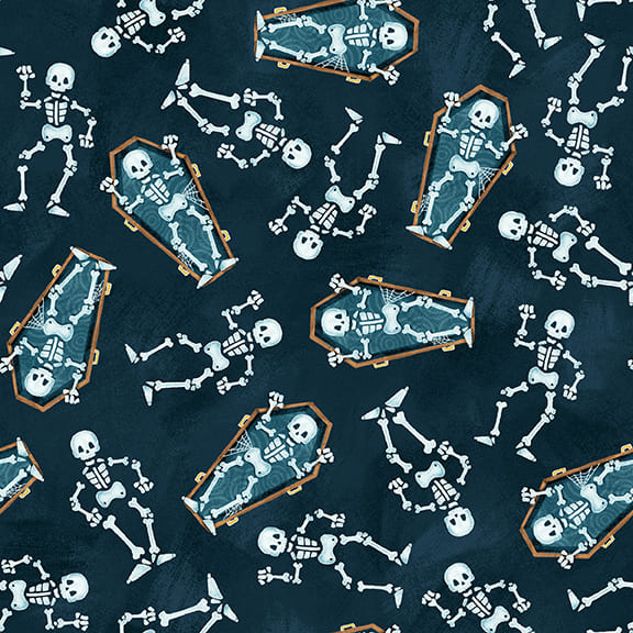 Welcome Foolish Mortals - Glow: DANCING SKELETONS Fabric: Q-1446G-77 -(1/2 yd.)