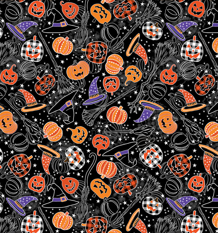 FOUR SQUARED Halloween Quilt Kit featuring the Happy Hauntings Collection