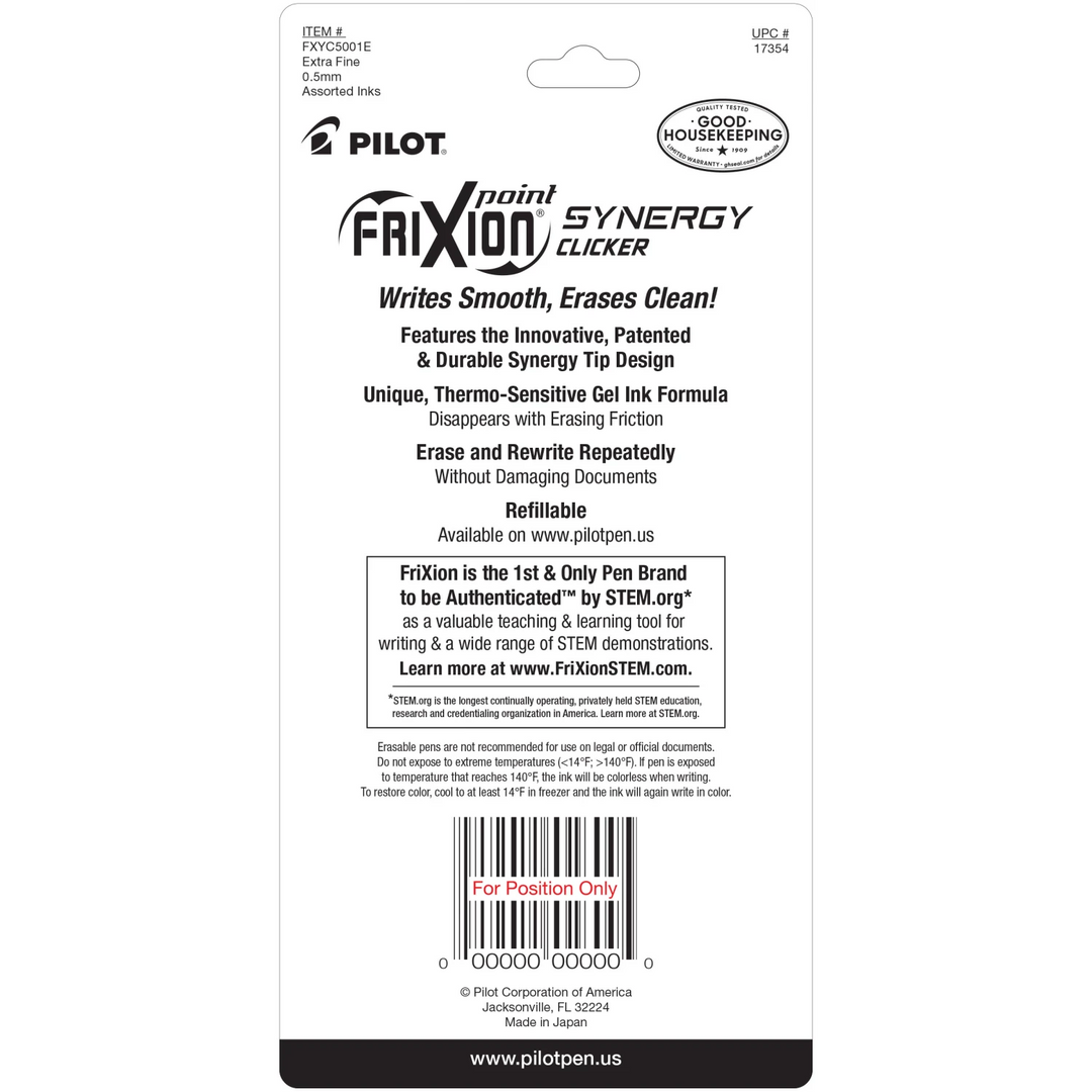 Frixion Point Synergy Clicker Extra Fine 5pk Assortment