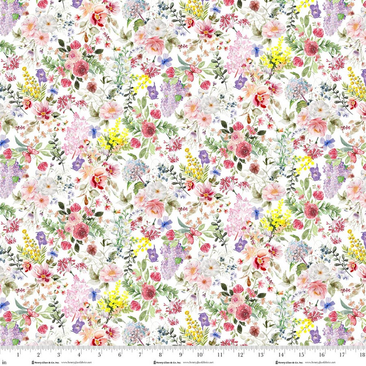 Basket Full of Blessings: SMALL FLORAL-WHITE by Catherine Bartolli (1/2 yd)