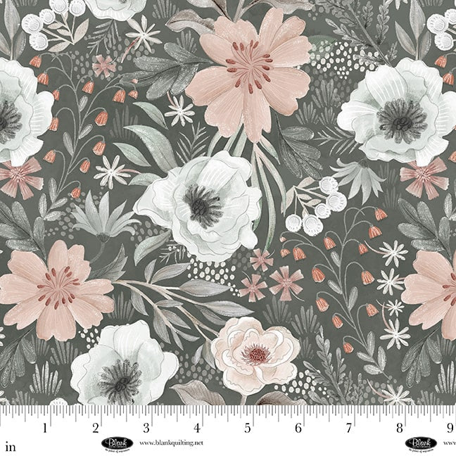 Petals & Pewter: LARGE FLOWERS GRAY Fabric (1/2 yd)