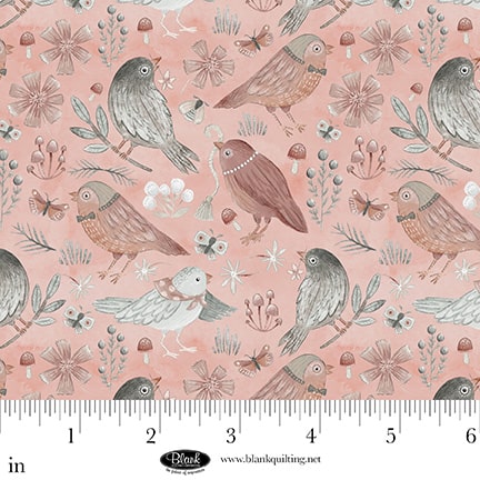 Petals & Pewter: BIRDS DUSTY ROSE Fabric (1/2 yd)