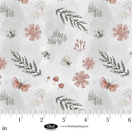 Petals & Pewter: TOSSED MOTIFS MIST Fabric (1/2 yd)