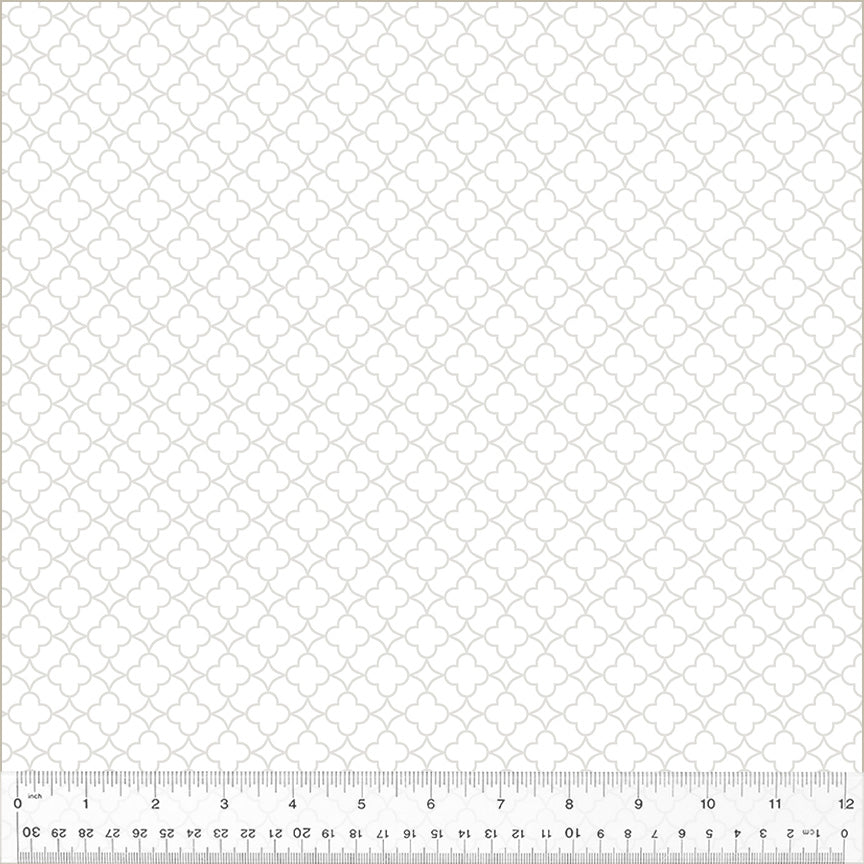 Icing: QUATREFOIL White-on-White Fabric by Windham Fabrics (1/2 yd.)