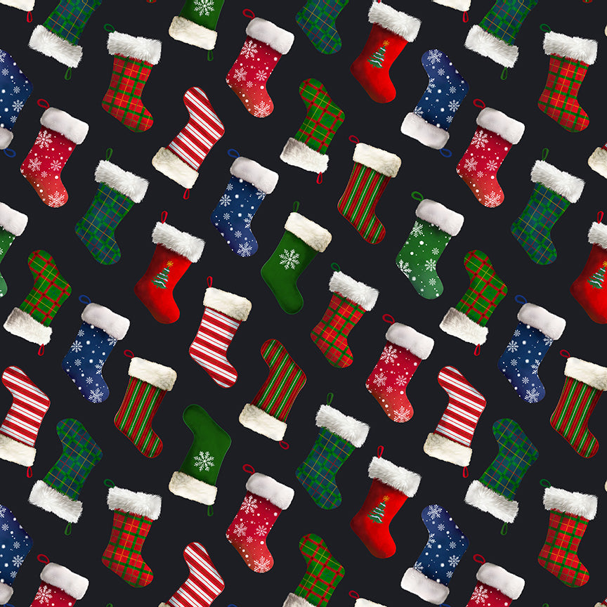 Winter Wonder: HOLIDAY STOCKINGS NIGHT fabric by Windham Fabrics (1/2 yd.)