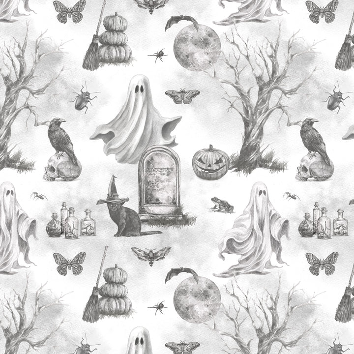 Happy Haunting: TOIL and TROUBLE MIST fabric (1/2 yd)