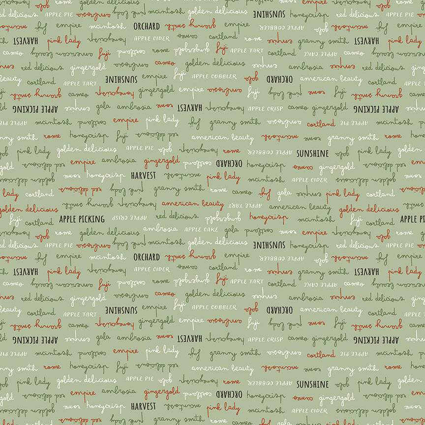 Honeycrisp: ORCHARD DELIGHTS SOFT SAGE Fabric by Allison Harris (1/2 yd)