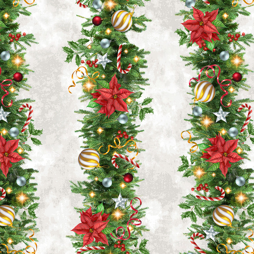 All-American Christmas: DECK the HALLS WHITE Fabric (1/2 yd)