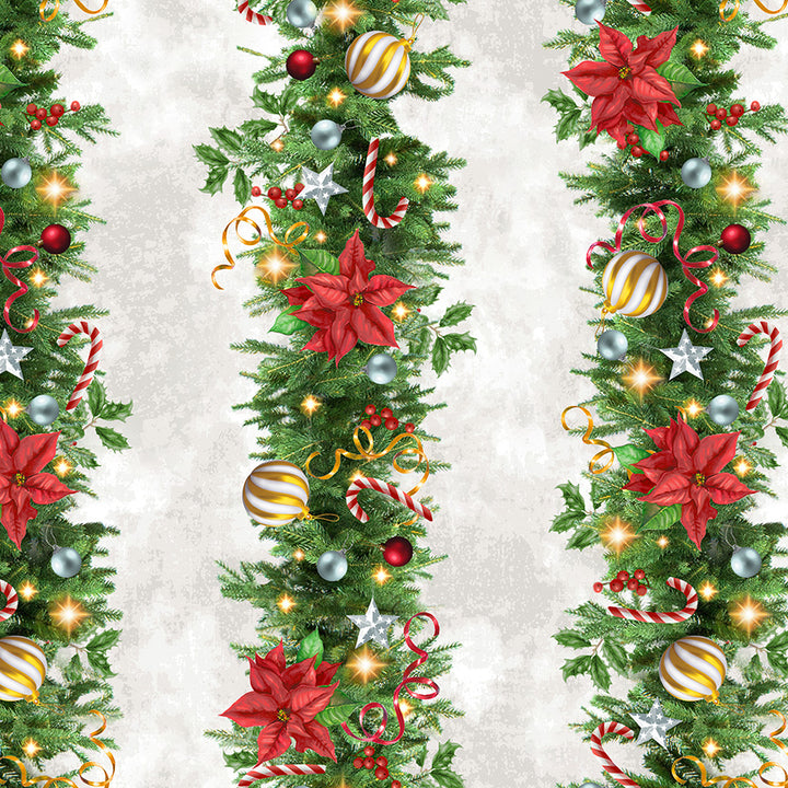 All-American Christmas: DECK the HALLS WHITE Fabric (1/2 yd)