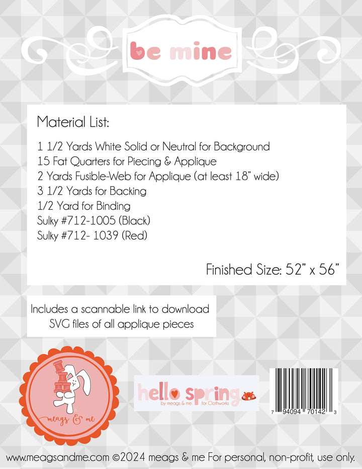 BE MINE Applique Quilt Pattern by MEAGS & ME