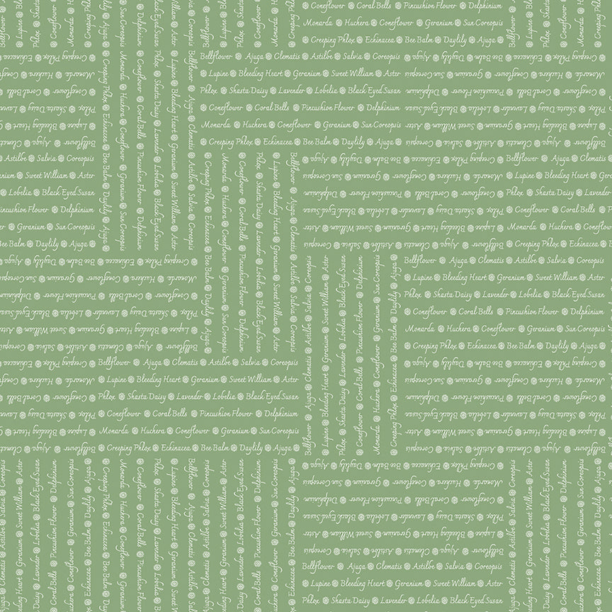 Perennial: WORDS GREEN Fabric (1/2 yd)