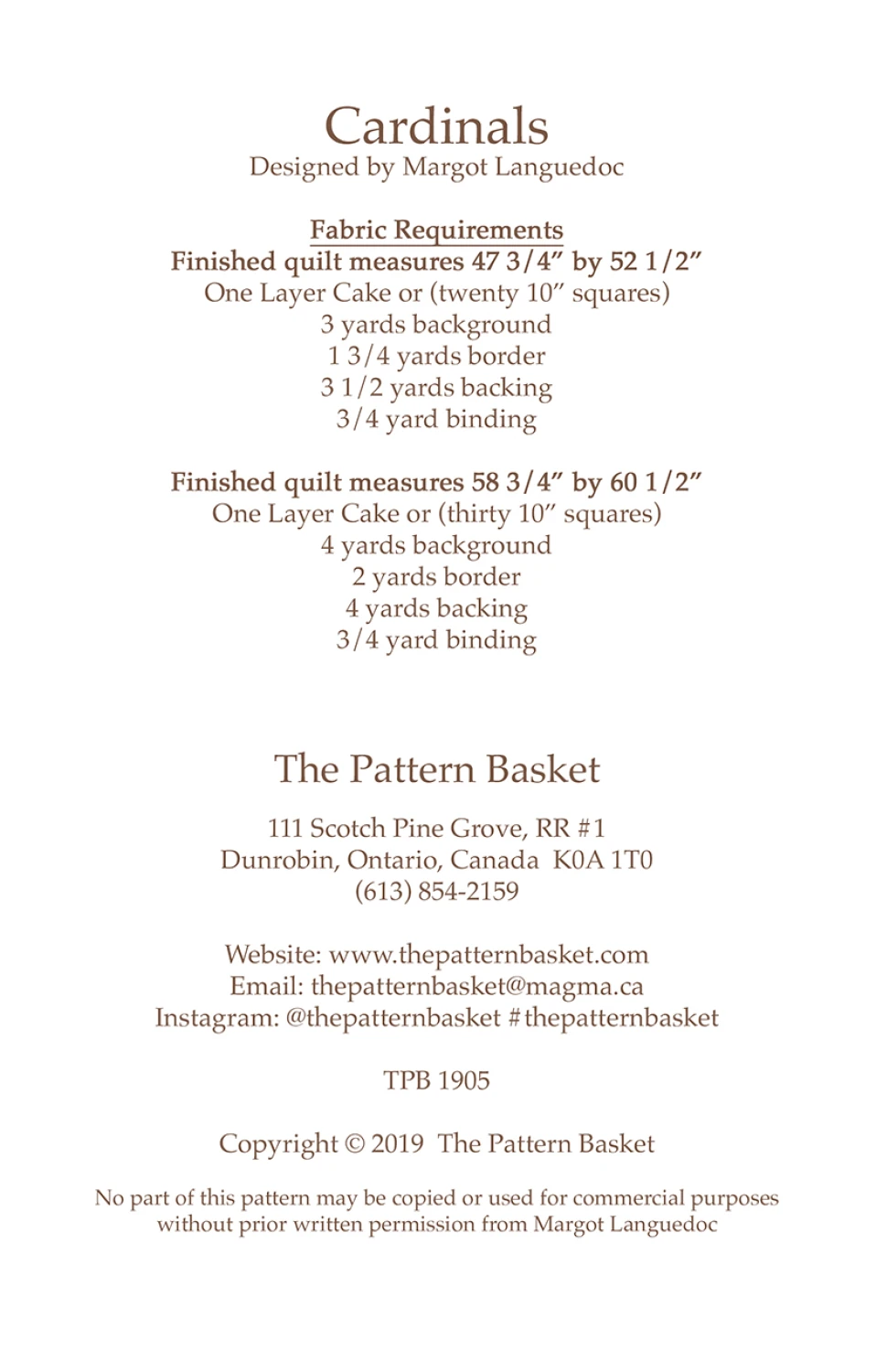 CARDINALS Quilt Pattern