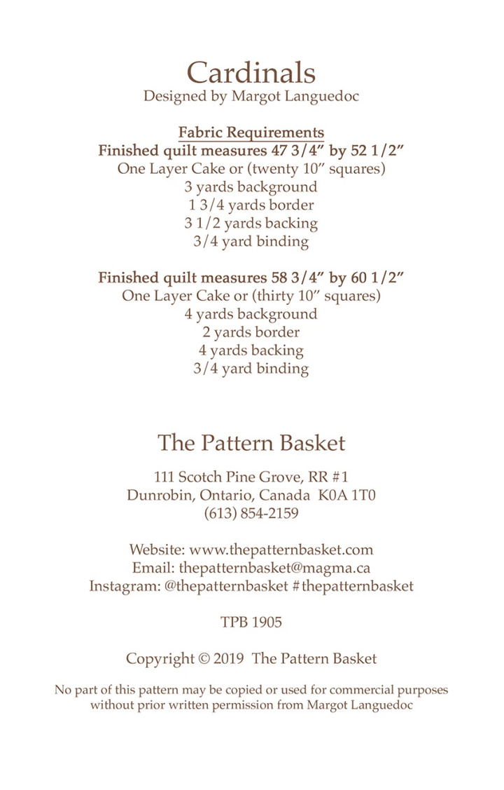 CARDINALS Quilt Pattern