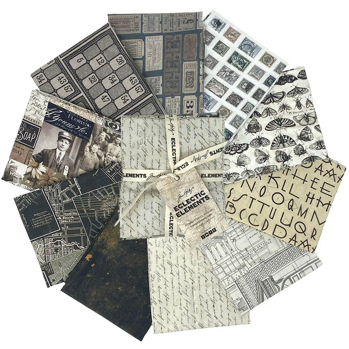 Eclectic Elements Palette: CHARCOAL Fat Quarter Bundle by Tim Holtz