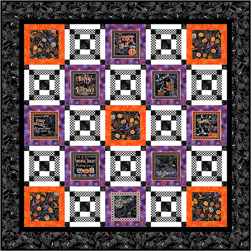FOUR SQUARED Halloween Quilt Kit featuring the Happy Hauntings Collection