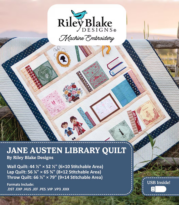 JANE AUSTEN LIBRARY Machine Embroidery Quilt - USB Project