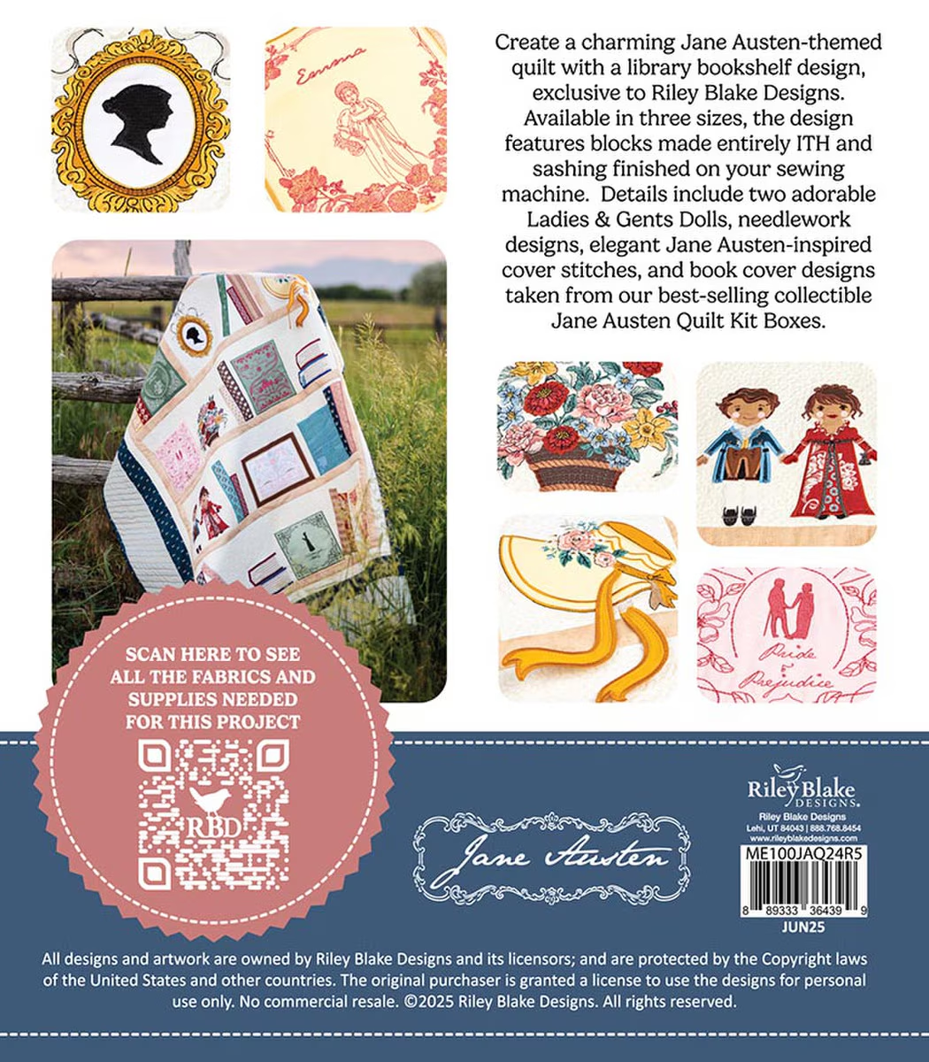 JANE AUSTEN LIBRARY Machine Embroidery Quilt - USB Project