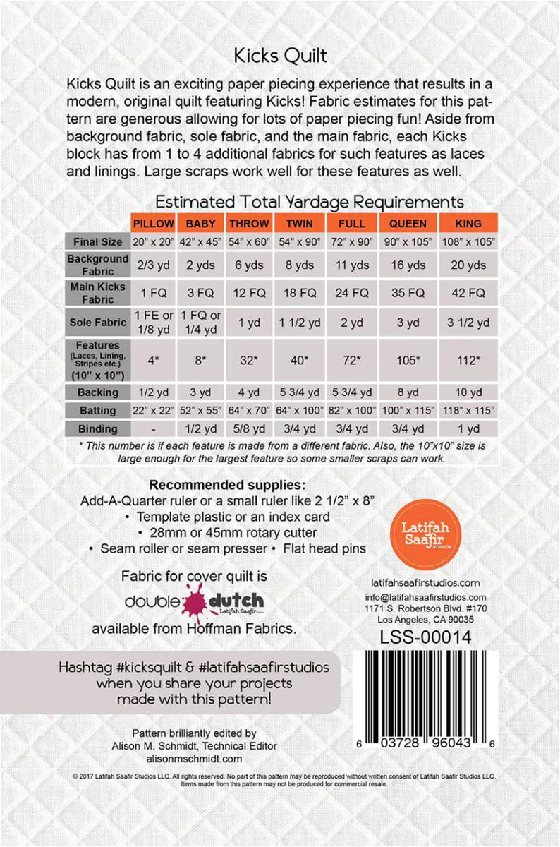 KICKS Quilt Pattern by Latifah Saafir