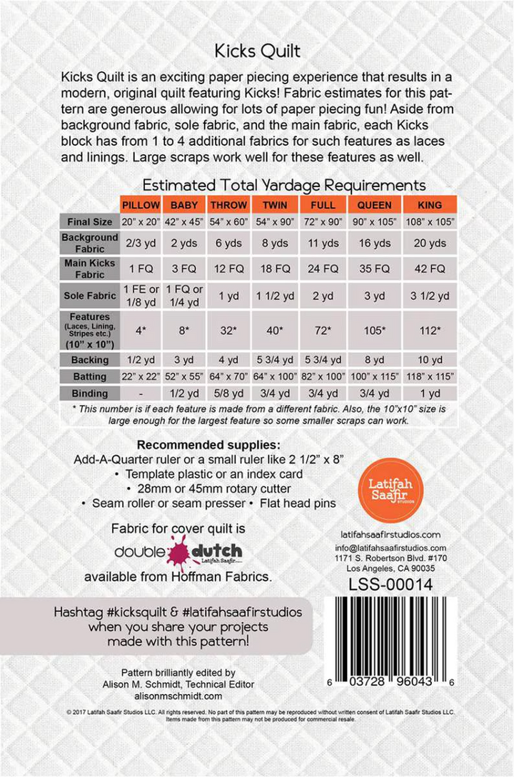 KICKS Quilt Pattern by Latifah Saafir