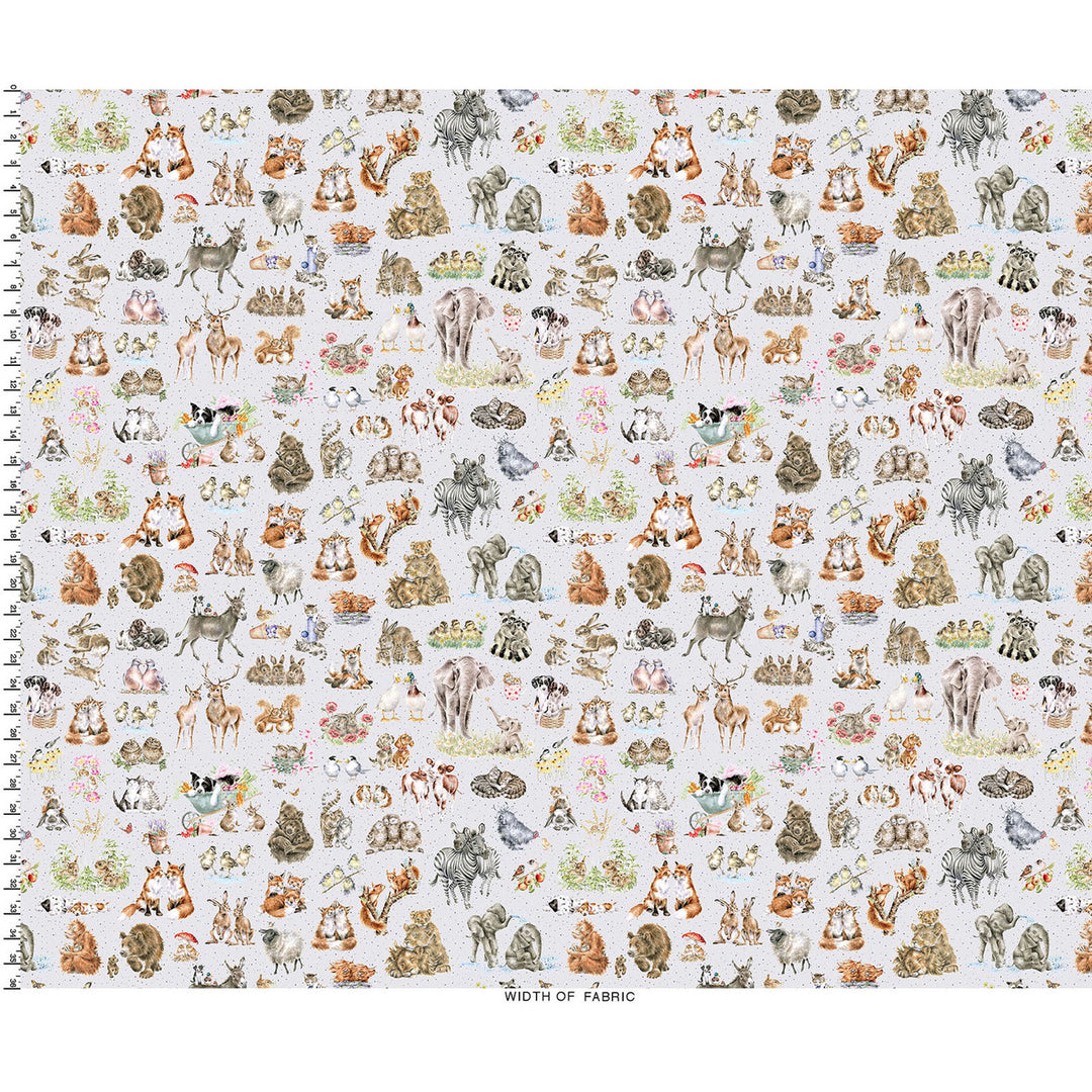 Together is Better: ONE-WAY PACKED ANIMALS Soft Gray fabric by Hannah Dale (1/2 yd.)