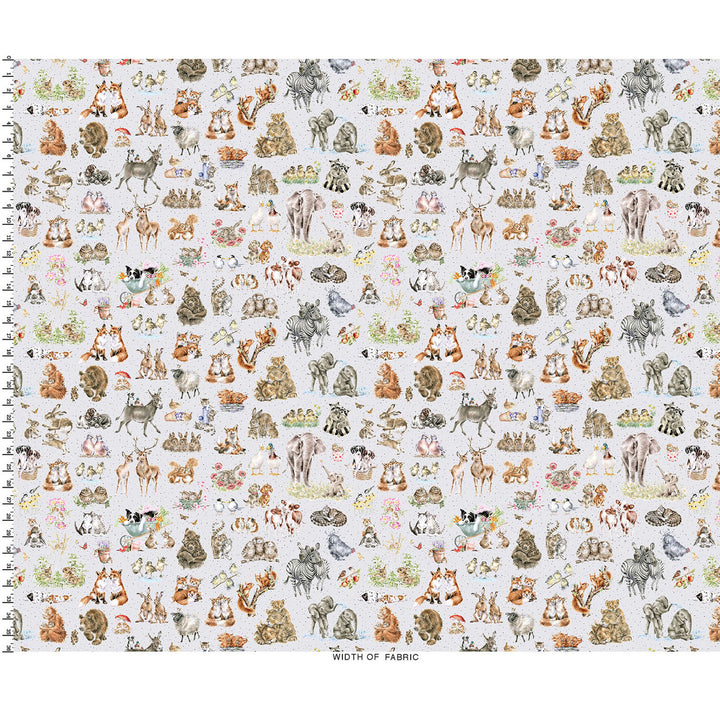Together is Better: ONE-WAY PACKED ANIMALS Soft Gray fabric by Hannah Dale (1/2 yd.)