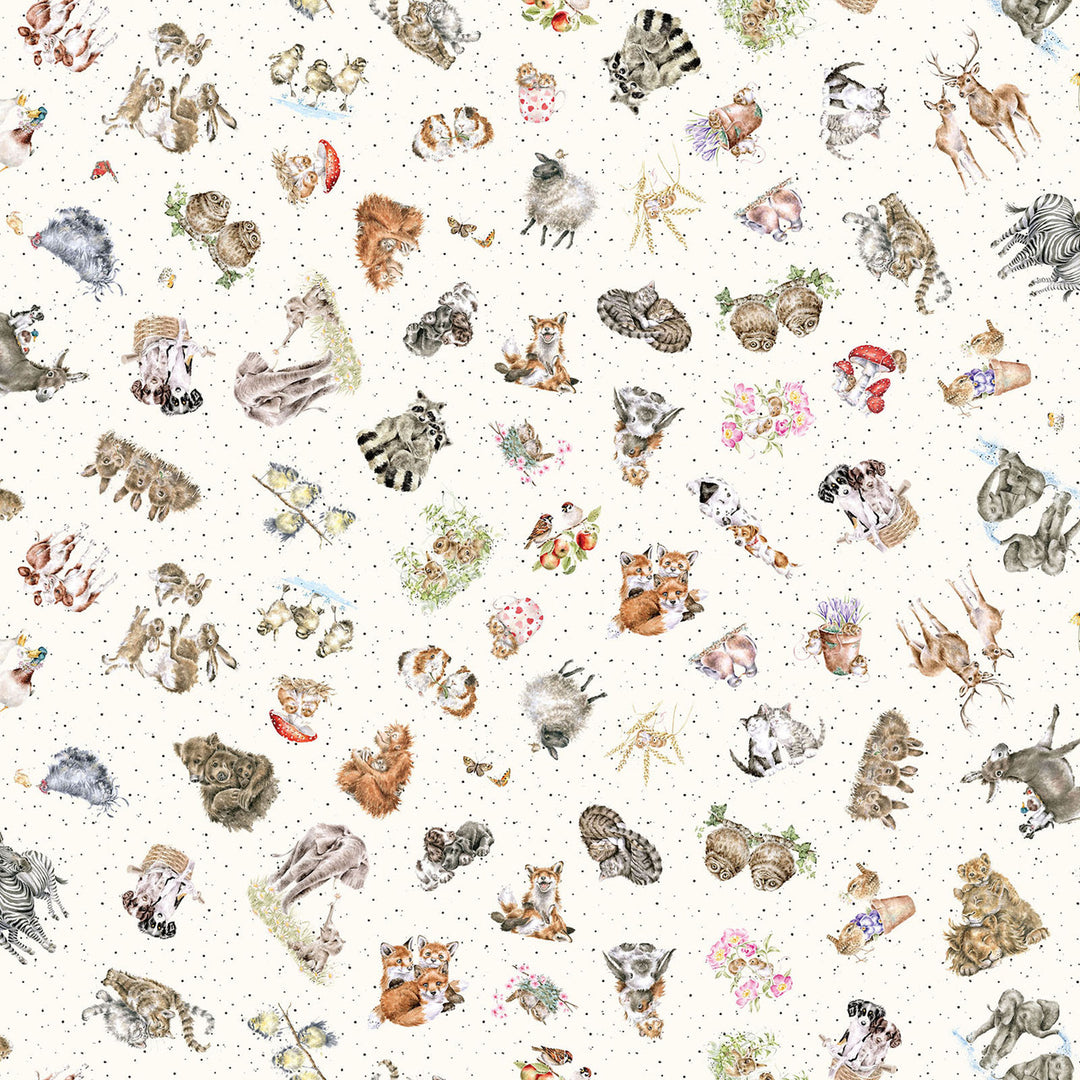 Together is Better: TOSSED ANIMALS Cream fabric by Hannah Dale (1/2 yd.)