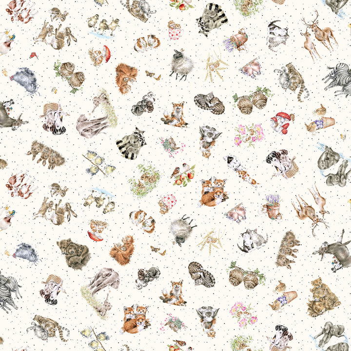 Together is Better: TOSSED ANIMALS Cream fabric by Hannah Dale (1/2 yd.)