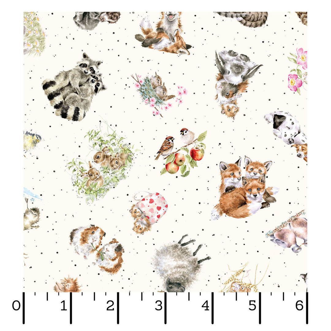 Together is Better: TOSSED ANIMALS Cream fabric by Hannah Dale (1/2 yd.)