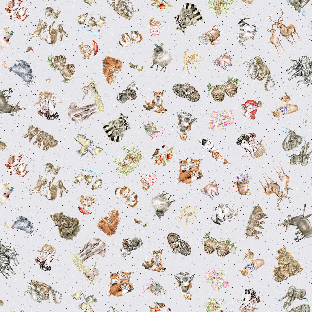 Together is Better: TOSSED ANIMALS Soft Gray fabric by Hannah Dale (1/2 yd.)