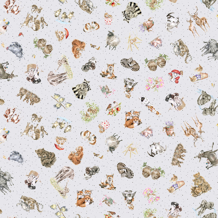 Together is Better: TOSSED ANIMALS Soft Gray fabric by Hannah Dale (1/2 yd.)