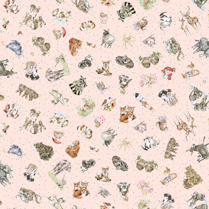 Together is Better: TOSSED ANIMALS Pale Pink fabric by Hannah Dale (1/2 yd.)