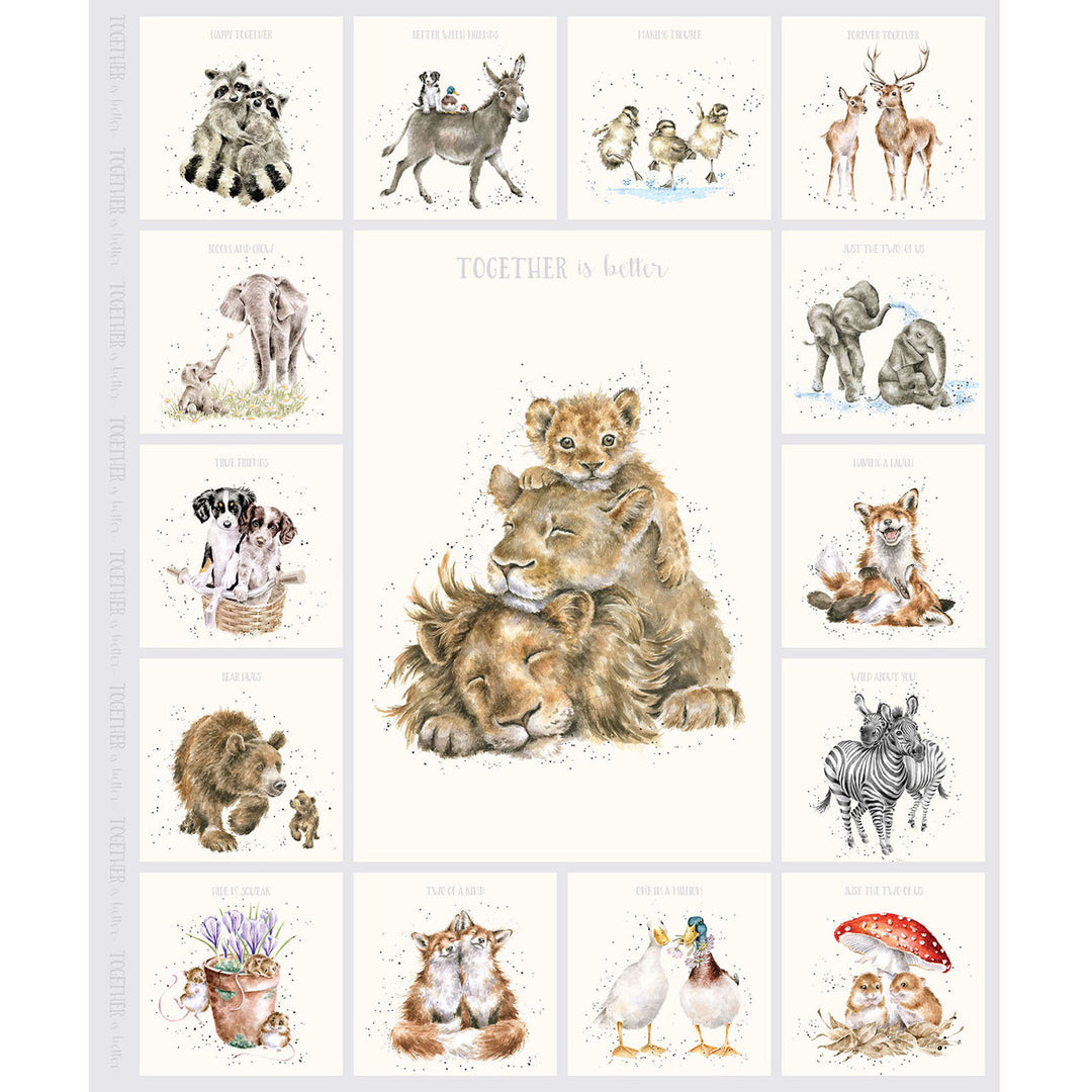 Together is Better: LION PANEL Soft Gray fabric by Hannah Dale