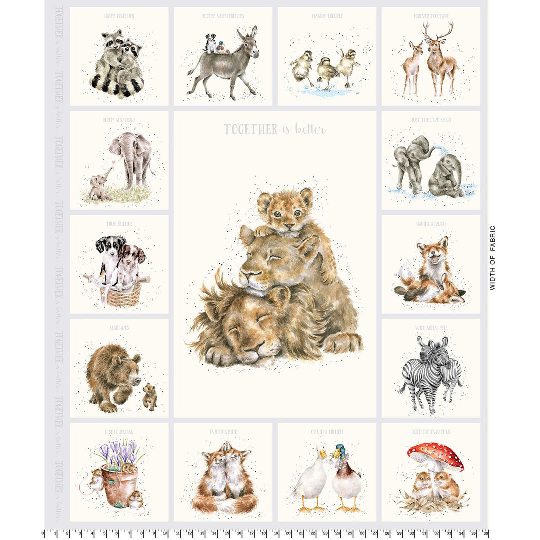 Together is Better: LION PANEL Soft Gray fabric by Hannah Dale