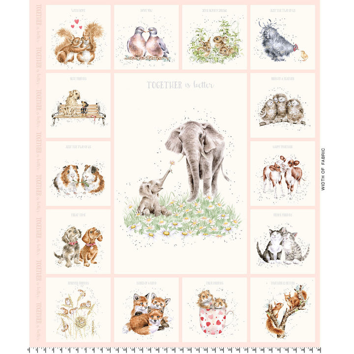 Together is Better: ELEPHANT PANEL Pale Pink fabric by Hannah Dale