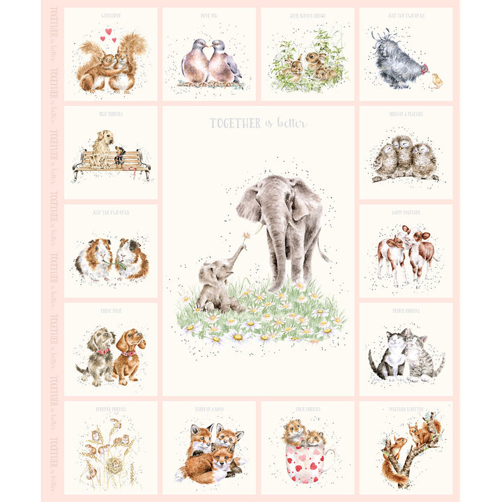 Together is Better: ELEPHANT PANEL Pale Pink fabric by Hannah Dale