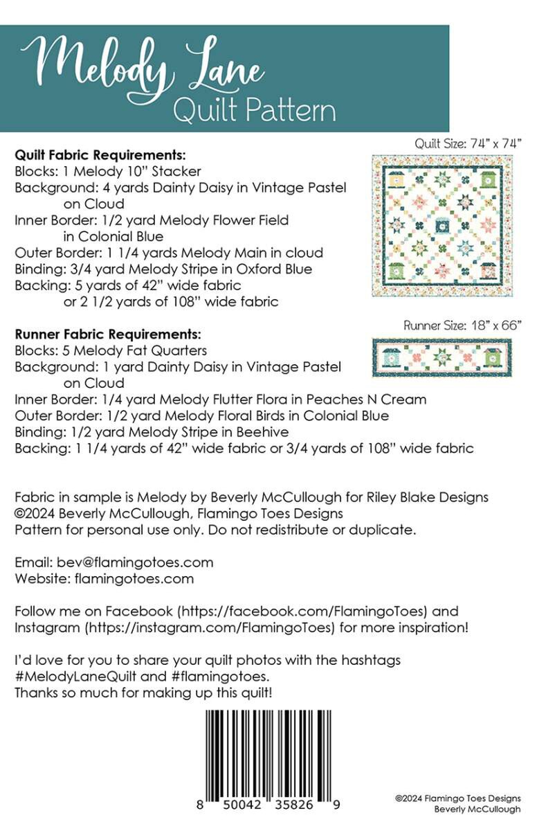 MELODY LANE Quilt and Table Runner Pattern