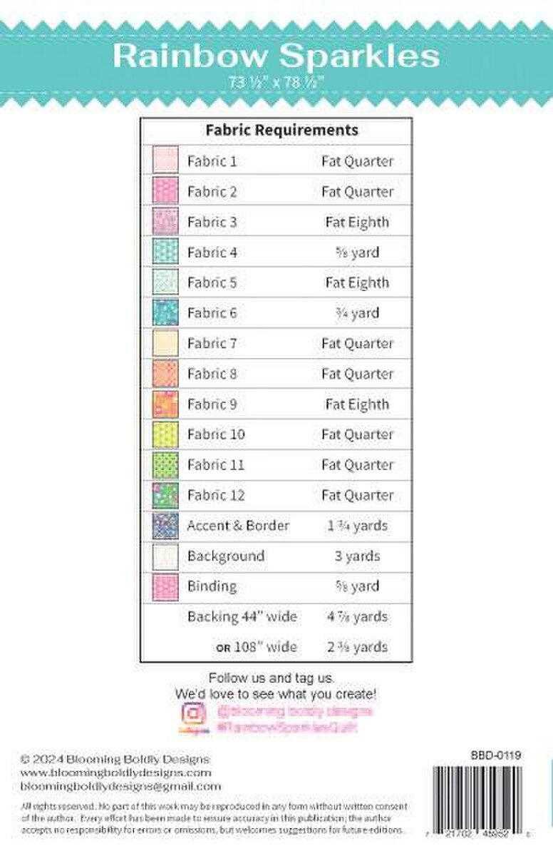 RAIINBOW SPARKLES Quilt Pattern by Blooming Boldly Designs