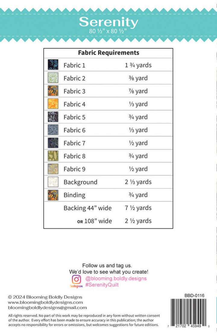 SERENITY Quilt Pattern by Blooming Boldly Designs