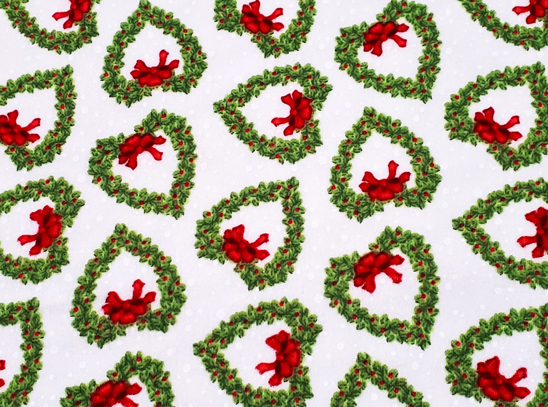 Snow Place Like Home Flannel: WHITE HEART WREATHS by Studio E Fabrics (1/2 yd)