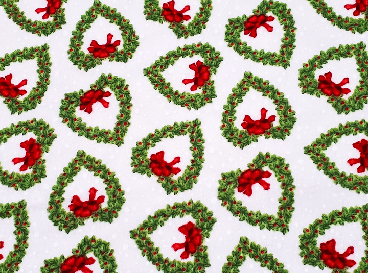 Snow Place Like Home Flannel: WHITE HEART WREATHS by Studio E Fabrics (1/2 yd)