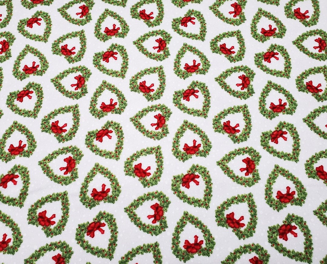Snow Place Like Home Flannel: WHITE HEART WREATHS by Studio E Fabrics (1/2 yd)